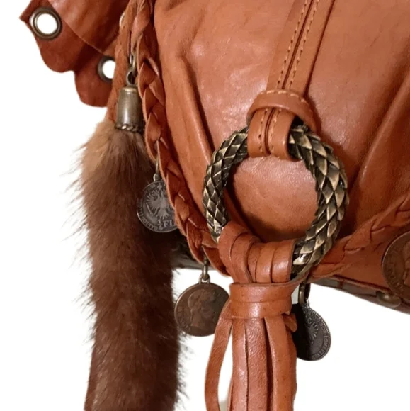 NWOT Rare Caterina Lucchi Boho Vintage Croc Leather with Coin Emb. Handbag - Picture 4 of 9